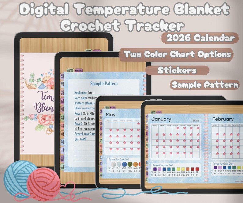 Digital Temperature Blanket Crochet Tracker, 2026 Calendar - Craft Your Year with Colorful Temperature Colors image 2