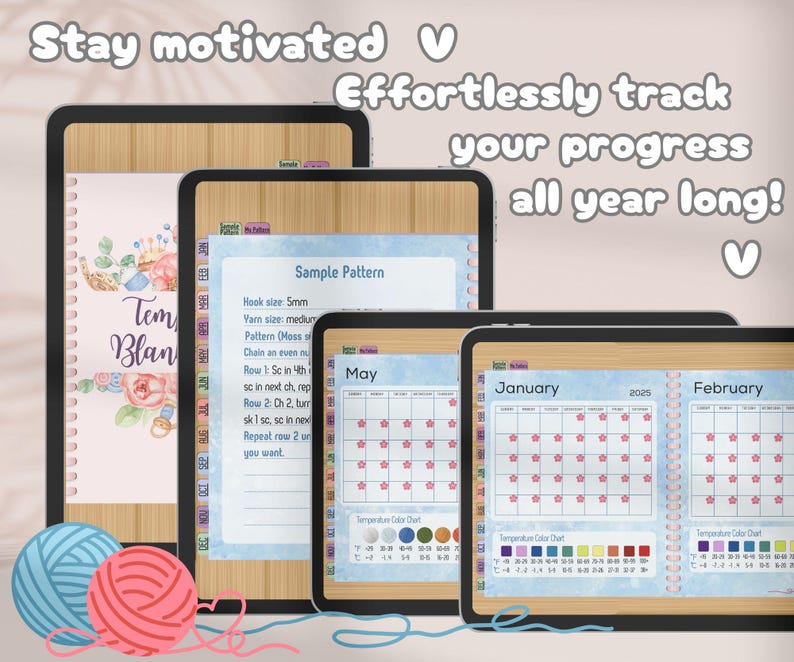 Digital Temperature Blanket Crochet Tracker, 2026 Calendar - Craft Your Year with Colorful Temperature Colors image 3
