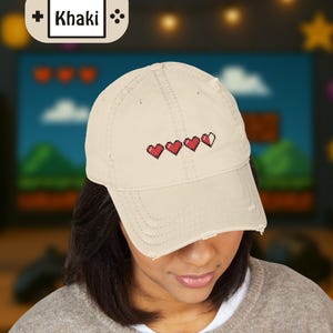 Casquette de joueur brodée, Casquette avec barre de protection coeur pixel, effet vieilli, cadeau pour jeu vidéo, amateurs de jeux vidéo, cadeau d&#39;anniversaire de joueur