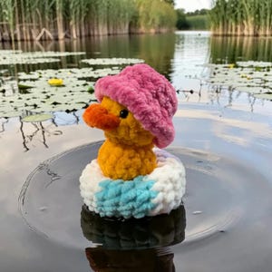 Crocheted Duck with Hat | Mini Plush Animal, Pocket-Sized Collectible Toy