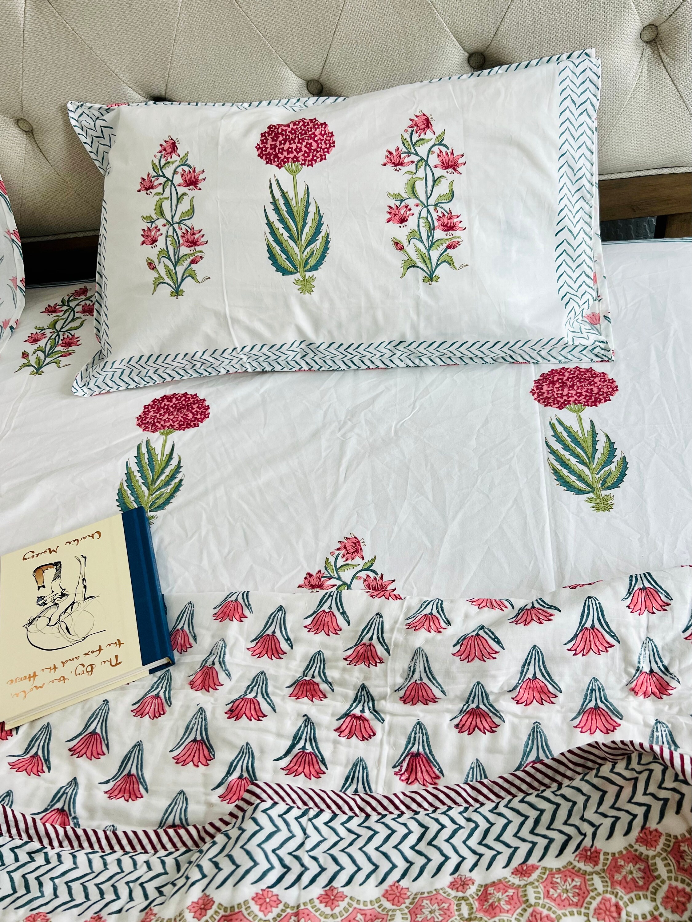 Queen Size Comforter 4pc Set, Block Print Bedspread, Queen Size Cotton Quilt With King Bedsheet ...