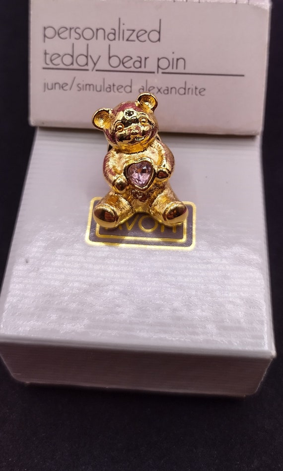 Vintage AVON Personalized Teddy Bear Pin with a Si