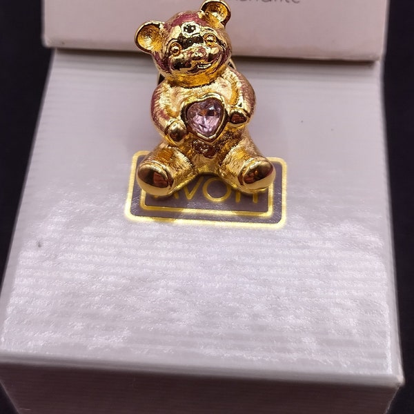 Vintage AVON Personalized Teddy Bear Pin with a Simulated Alexandrite Heart for June Birthday Gift 1985 Great Gift for Someone Special