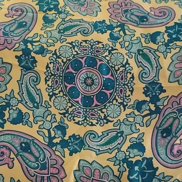 Vintage Scarf Pink Paisley, with Teal and Green accents on white polyester - Free Gift for you with Purchase