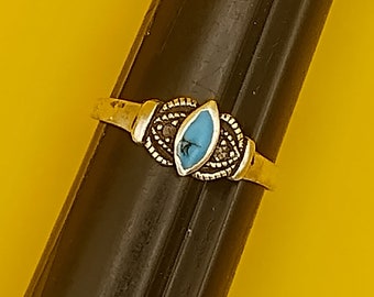 Vintage Marquise Türkis Lünette in Sterling Silber Ring Größe 6