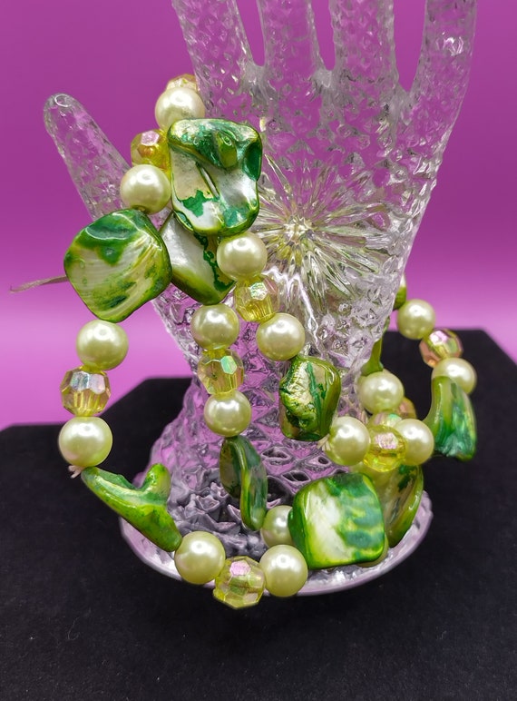 Vintage Raw Green Mother of Pearl White Pearl and 