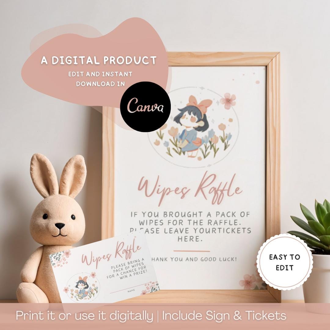 Wipes Raffle Editable Game Wipes Raffle Tickets Template, Baby Shower Kiki's ...