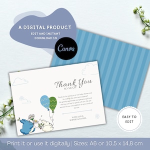 Thank you Card, Editable, Totoro Theme, Baby Shower Thanks Card, Baby Shower Celebration, Printable and Customizable, Instant Download