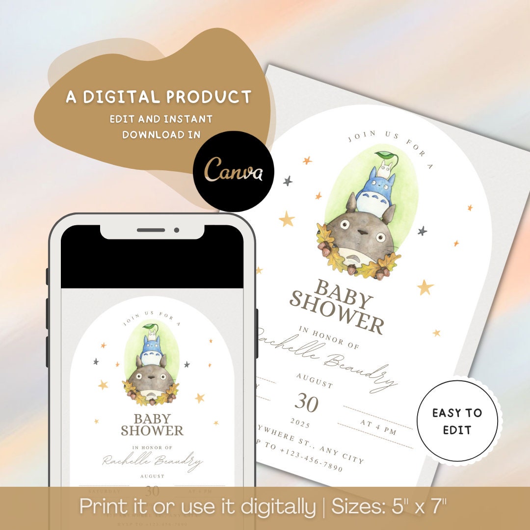Editable Totoro Baby Shower Invitation, Printable Totoro Invitation ...