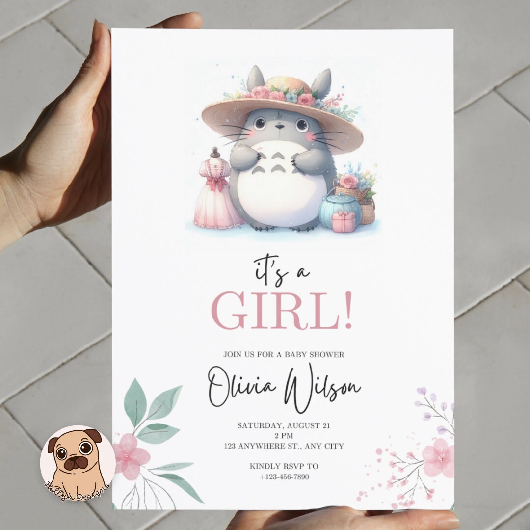 Editable, Boho Its a Girl Pink Baby Shower Invitation Template, Forest ...