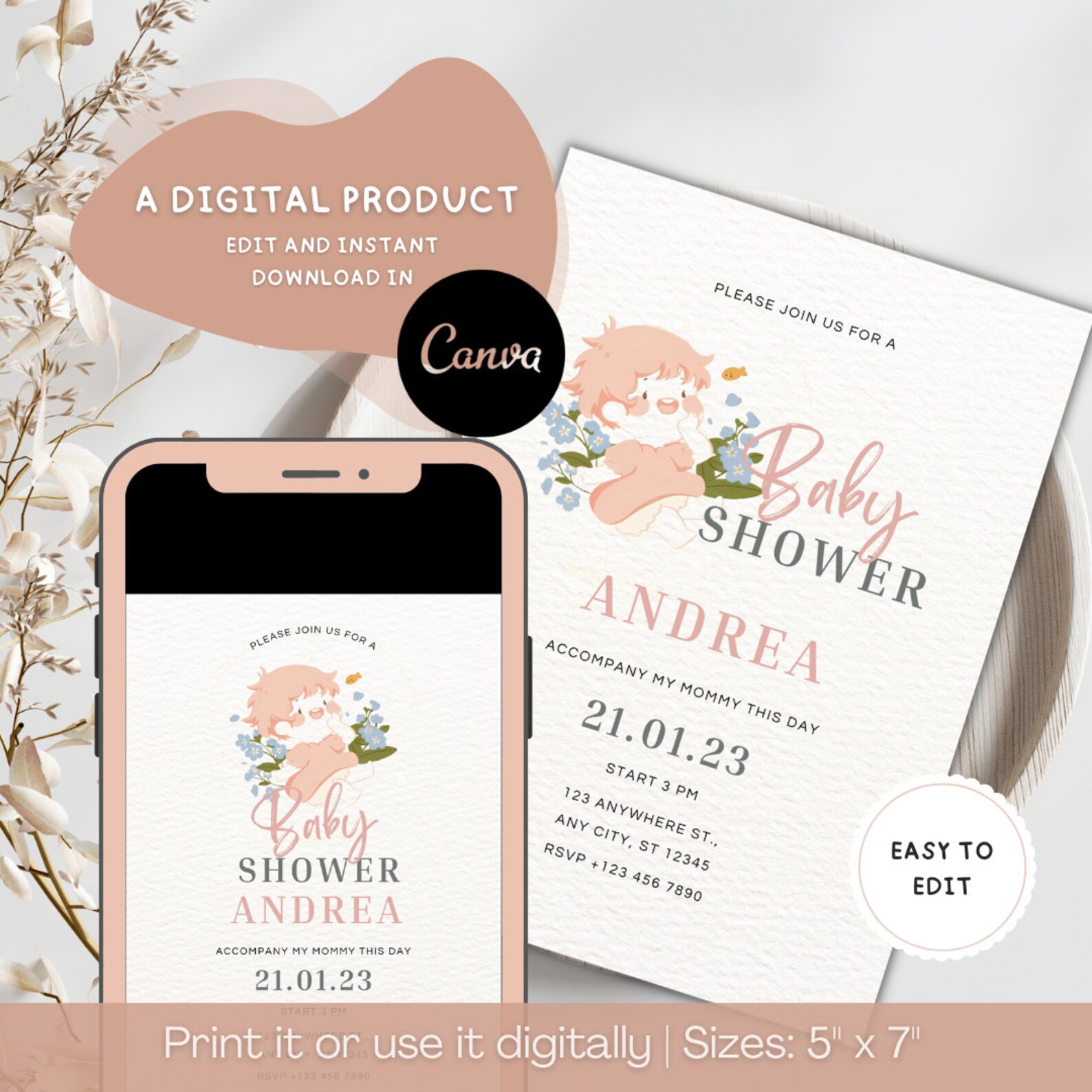 Editable, Ponyo Baby Girl Shower Invitation, Printable Studio Ghibli ...