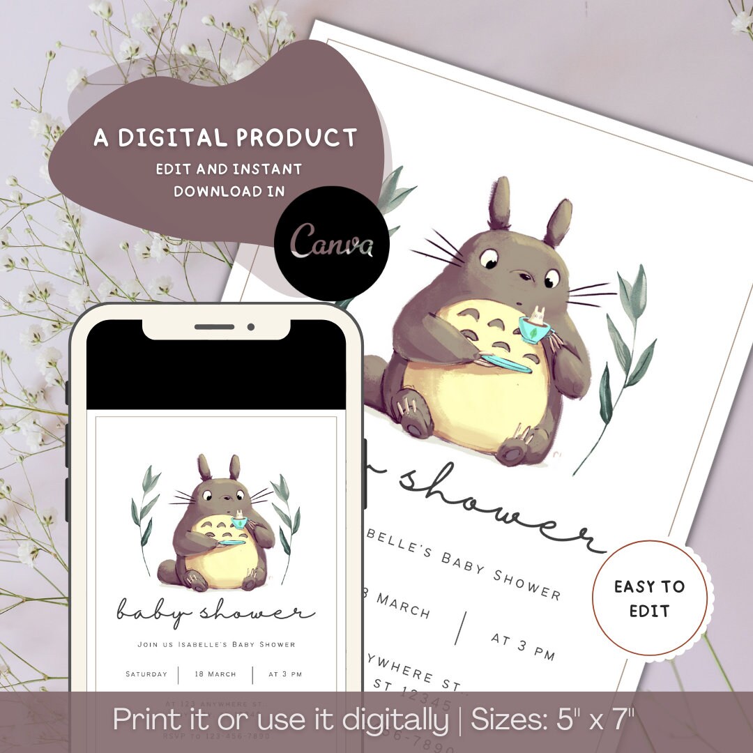 Editable, Totoro Baby Shower Invitation, Printable Totoro Invitation ...