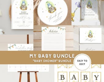 Editable Boho Forest Spirit Baby Shower Bundle Printable Decorations, Japanese Anime Bundle, Gender Neutral Baby Shower Large Bundle, Invite