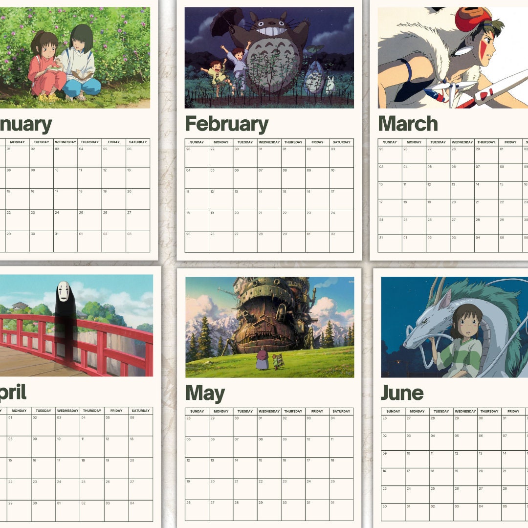 Ghibli Journey, Downloadable Calendar, Ghibli 2024 Calendar, Instant