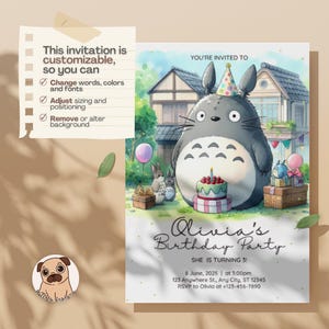 Fairy Forest Spirit Birthday Invite Party, Printable Invitation Template, Instant Download, Kids Anime Party Ghibli image 2