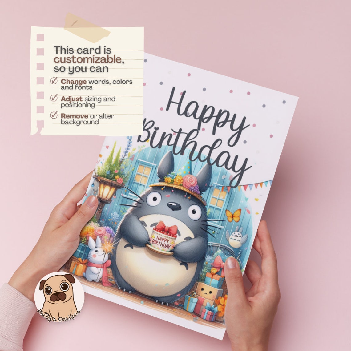 Editable, Totoro Happy Birthday Printable Folded Card, Digital Download ...