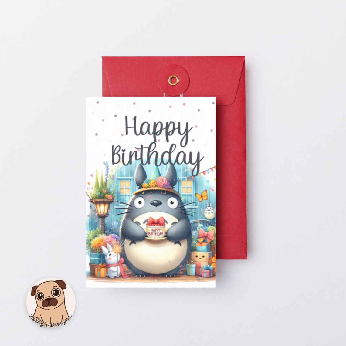 Editable, Totoro Happy Birthday Printable Folded Card, Digital Download ...