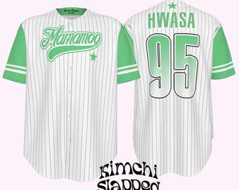 Mamamoo Hwasa Baseball Jersey, Kpop Fan Merch, Green and White Pinstripe Shirt, Kpop Concert Outfit, Hwasa 95 Jersey, Mamamoo Gift for Fans