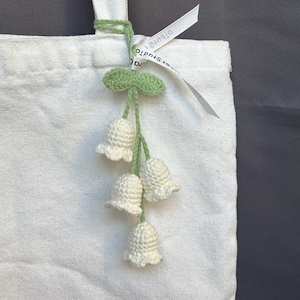 crochet lily of the valley bag charm, car mirror hanger, car decor, handmade bag charm, gift for mother's day, birthday, knitted flower