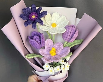 mother's day gift, crochet tulip bouquets handmade flower, anniversary gift, birthday gift, graduation gift, home decoration, knitted flower