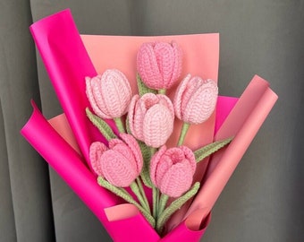 crochet tulip bouquets, handmade, gift for mother's day, Valentine's day, anniversary, birthday, graduation, home decoration, knitted flower