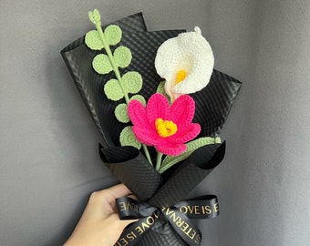 crochet rose bouquets, handmade tulip, daisy, gift for mother's day, Valentine's day, anniversary, birthday, graduation, knitted flower