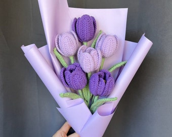 crochet tulip bouquets, handmade, gift for mother's day, Valentine's day, anniversary, birthday, graduation, home decoration, knitted flower