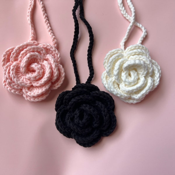 crochet rose choker, handmade flower, gift for mother's day, Valentine's day, anniversary, birthday, knitted flower, crochet flowers