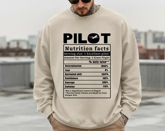 Pilot Nutrition Facts Shirt, Funny Pilot Gift, Pilot Hoodie Sweater, Pilot Sweatshirt, Airplane Lover Gift, Gift for Pilots, Aviation Shirt