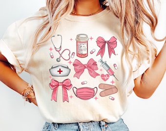 Coquette Nurse Shirt, Pink Bow Nurse Shirt, Aesthetic Nurse Gift, Nurse Graduate Gift, Girly Nurse Birthday Gift, Nursing Student Tee