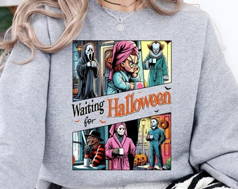 Waiting For Halloween Like Horror Movie Characters Sweatshirt, Horror Character Daily Life Sweatshirt, Fall Sweatshirt, Halloween Sweater