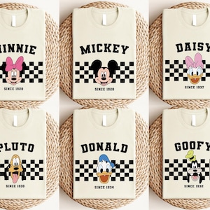 Matching Disney Trip Shirt, Checkered Disney Characters Shirt, Retro Mickey and Friends, Disney Family Vacation, Custom Disney Shirt Gift