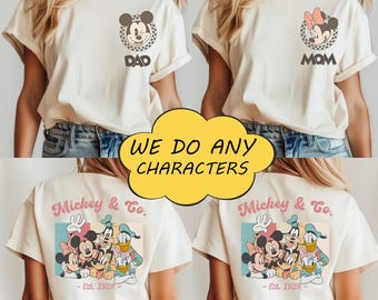Retro Custom Mickey & Friends Shirt, Disney Vacation Shirt, Checkered Magic Kingdom Family Matching Trip Tee, Disney Front Back Custom Shirt