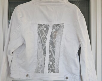 White Jean/Lace Jacket - Size S/M