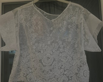 Short Sleeve Shirt - White Lace, Size S/M