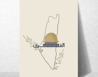 Palestina-poster | Jeruzalem-poster | Alquds-poster | Koepel van de rotsposter | Digitaal downloaden