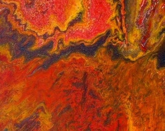 The Phoenix: Red, Black, and Yellow Acrylic Pour Painting