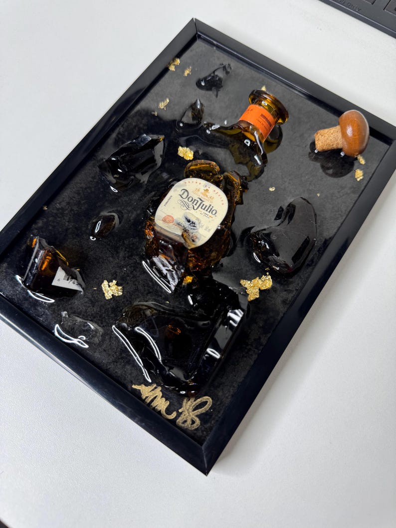 custom bottle of choice mini broken bottle art in black frame