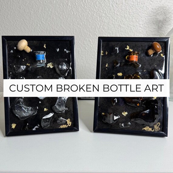 Home Bar Kitchen Decor - Broken Bottle Art