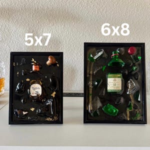 custom bottle of choice mini broken bottle art in black frame