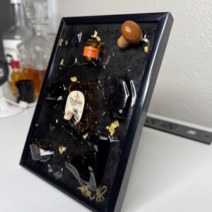 custom bottle of choice mini broken bottle art in black frame