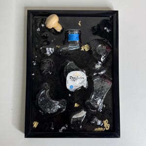 custom bottle of choice mini broken bottle art in black frame