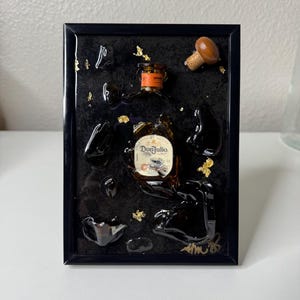custom bottle of choice mini broken bottle art in black frame