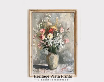 Vintage Floral Bouquet Print: Shabby Chic Flower Vase Artwork (Digital Download)