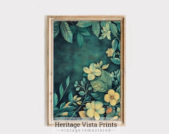 Vintage Floral Botanical Print: Teal Green Home Decor (Digital Download)