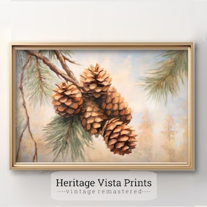 Pine Cones Wall Art Print | Nature Inspired Forest Decor | Rustic Pinecone Poster | Woodland Art Painting | Cabin Wall Decoration | w0559
