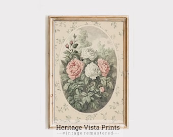 Antique Roses Print: Vintage Floral Botanical Illustration (Digital Download)