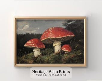 Vintage Mushroom Print: Red Botanical Wall Art (Digital Download)