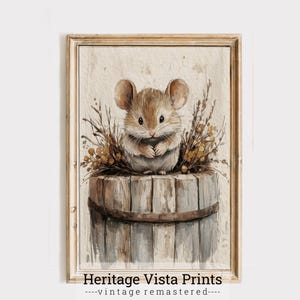 Süße Maus / Maus, Bild von einem Fass, Fassdekor, Bauernhoftier Wanddekor, Waldtier Bild | p0671