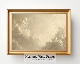 曇り空の絵画 | ヴィンテージ風景画（青）印刷可能 ダウンロード